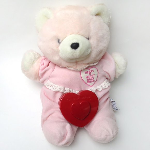 Vtg 80's Heart to Heart Baby Bear Plush With Working Heart - Picture 1 of 11